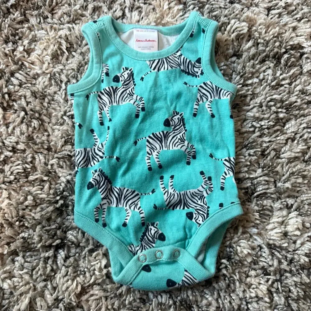 Hanna Andersson Zebra Sleeveless Onesie Bodysuit Baby Romper 50 0-3 Months
